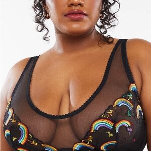 Savage X Fenty Black Mesh Bralette with Rainbow Embroidery